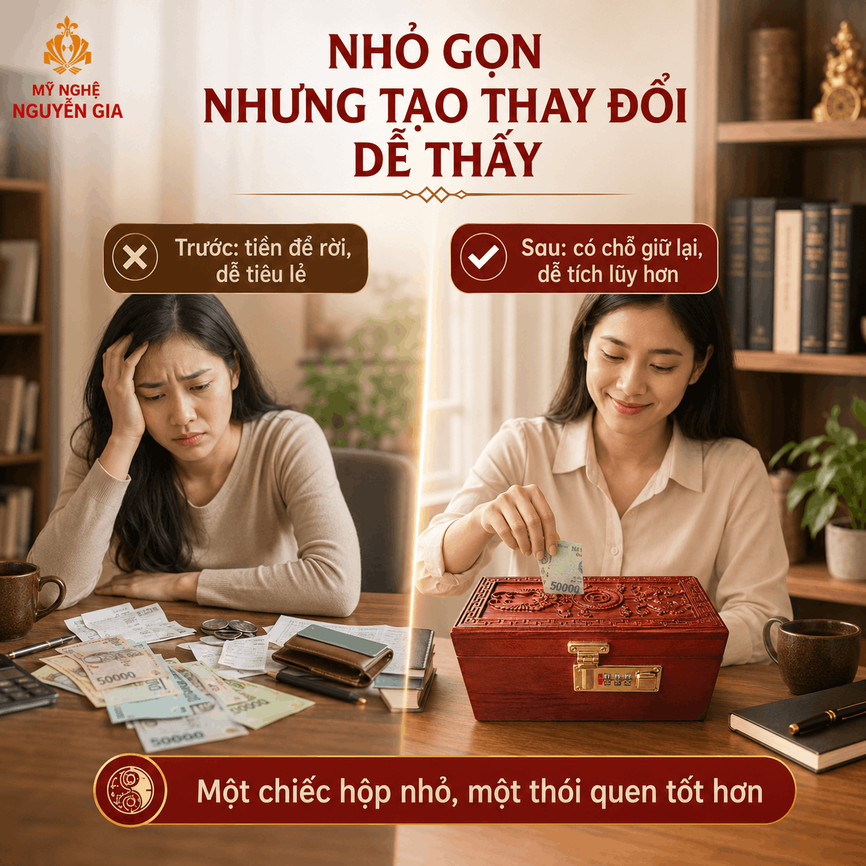 Hộp Đựng Tiền Phong Thủy Tài Lộc Gỗ Hương – Chạm Nổi, Khóa Số
