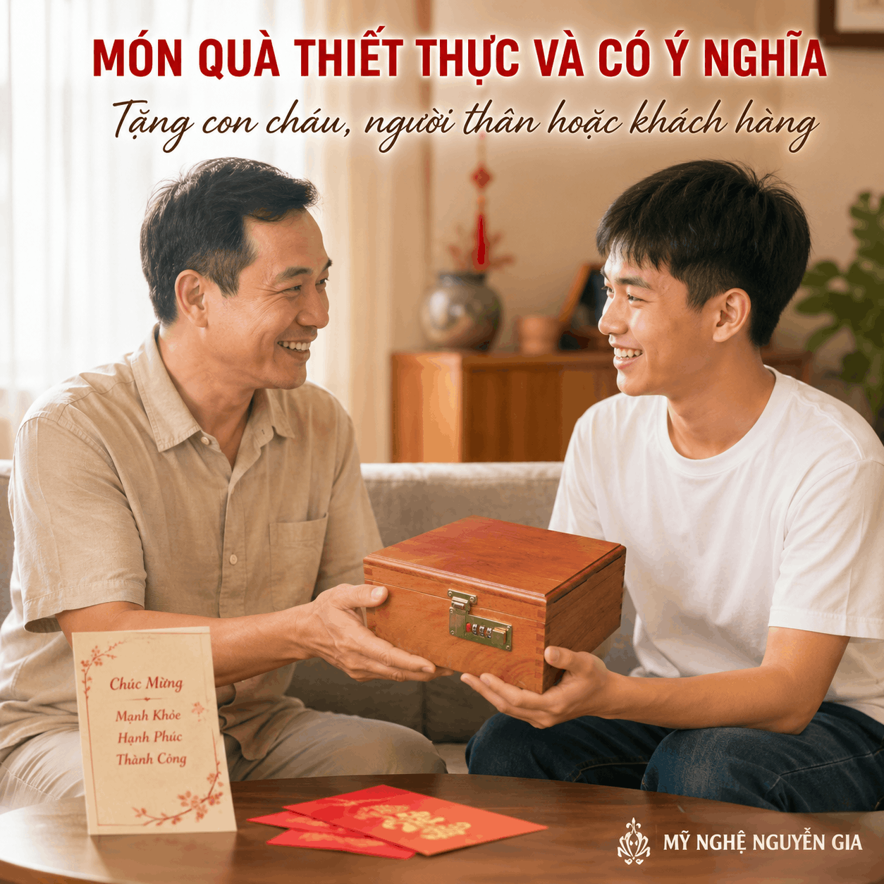 Hộp Đựng Tiền Tiết Kiệm 2 Ngăn Có Khóa Số Bằng Gỗ Hương