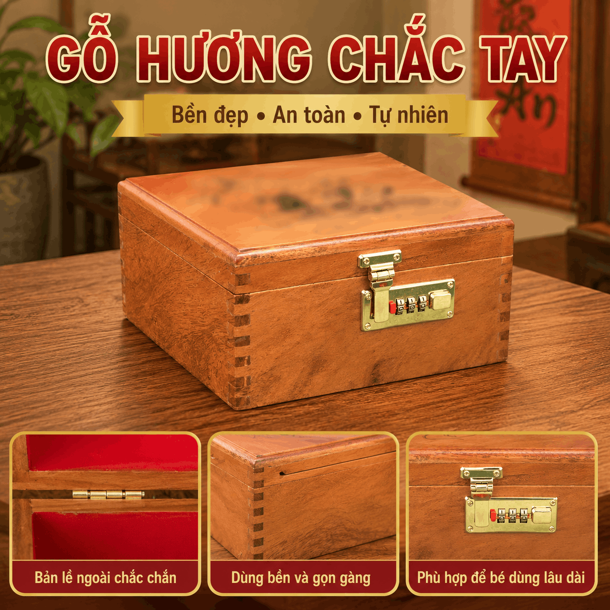 Hộp Tiết Kiệm Cho Bé 2 Ngăn Mẫu Vịt Donald – Gỗ Hương, Khóa Số