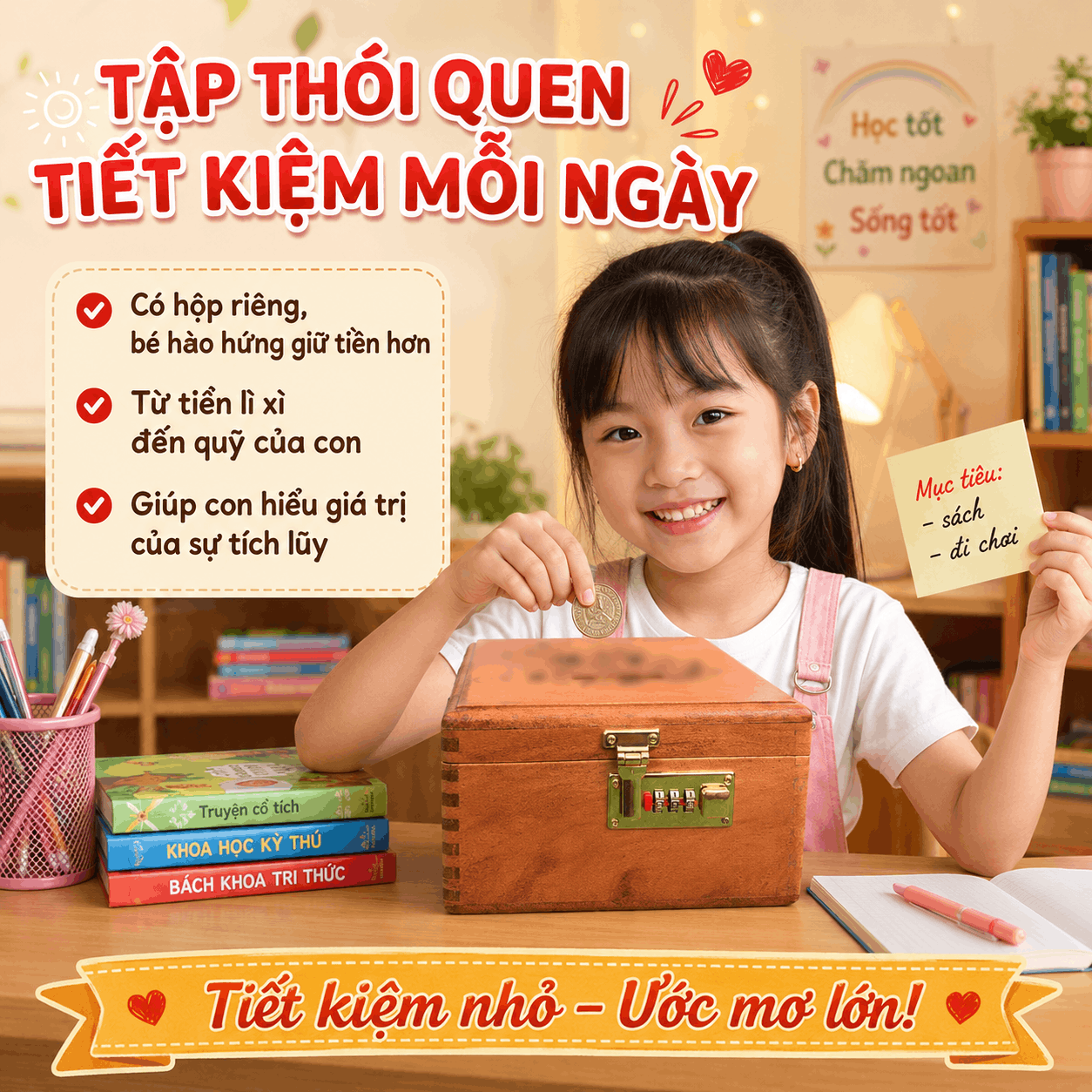 Hộp Tiết Kiệm Cho Bé 2 Ngăn Mẫu Vịt Donald – Gỗ Hương, Khóa Số