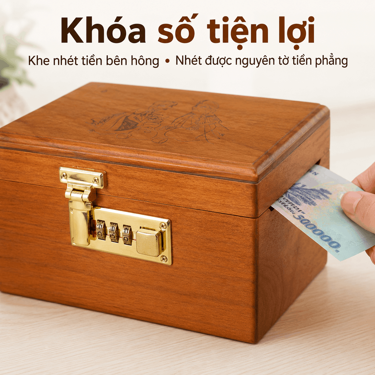 Hộp Tiết Kiệm Cho Bé Mẫu Công Chúa Tuyết – Gỗ Hương, Khóa Số