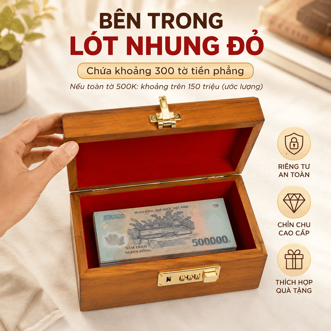 Hộp Tiết Kiệm Cho Bé Mẫu Công Chúa Tuyết – Gỗ Hương, Khóa Số