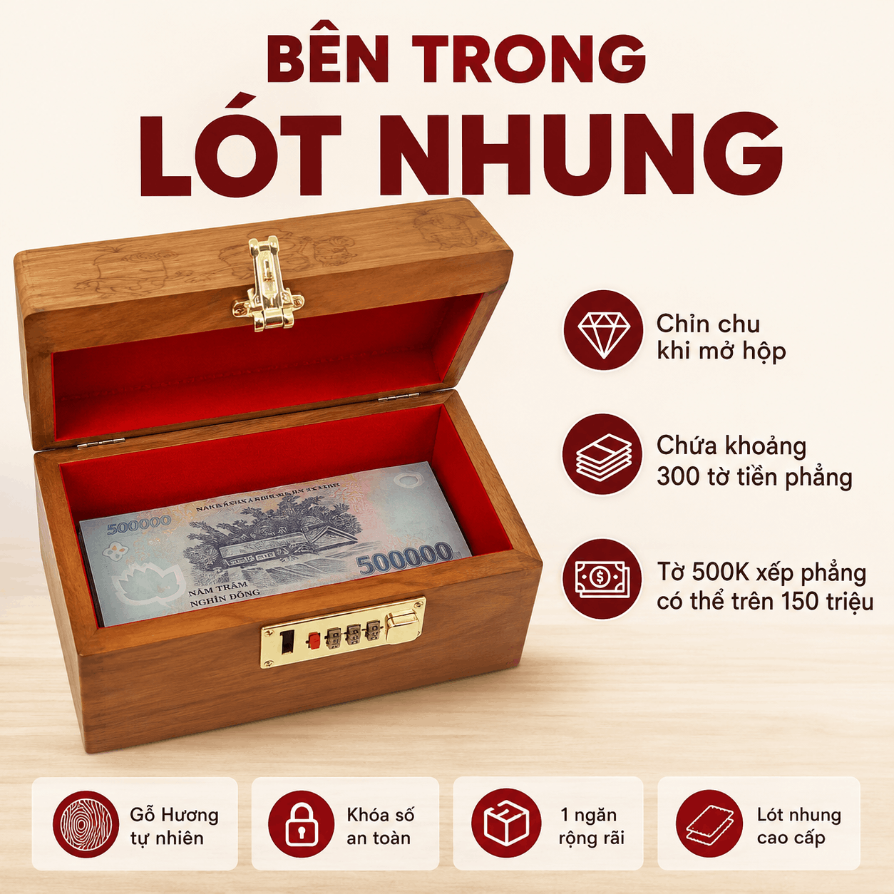 Hộp Tiết Kiệm Cho Bé Mẫu Minions – Gỗ Hương, Khóa Số
