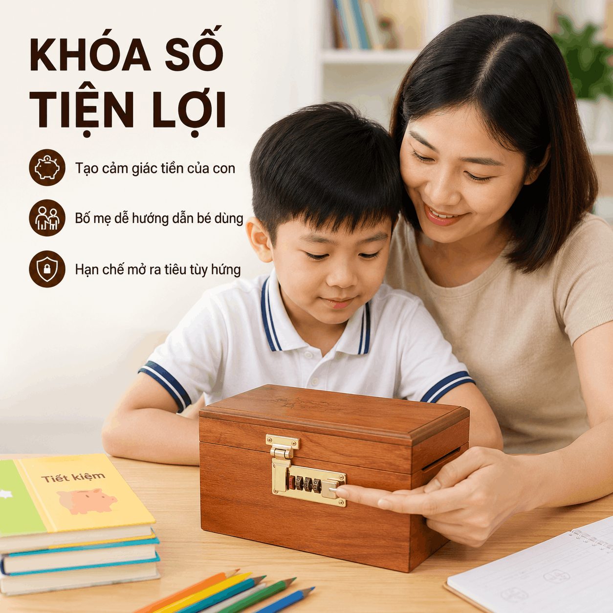 Hộp Tiết Kiệm Cho Bé Mẫu Siêu Nhân Nhện – Gỗ Hương, Khóa Số