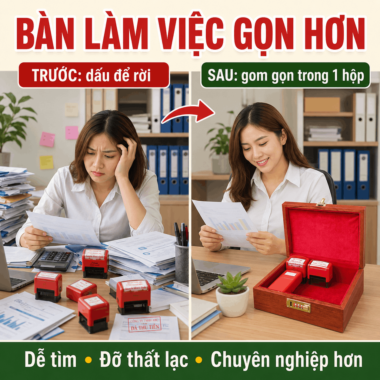 Hộp Đựng Con Dấu Công Ty Bằng Gỗ Hương Cỡ Lớn – Khóa Số