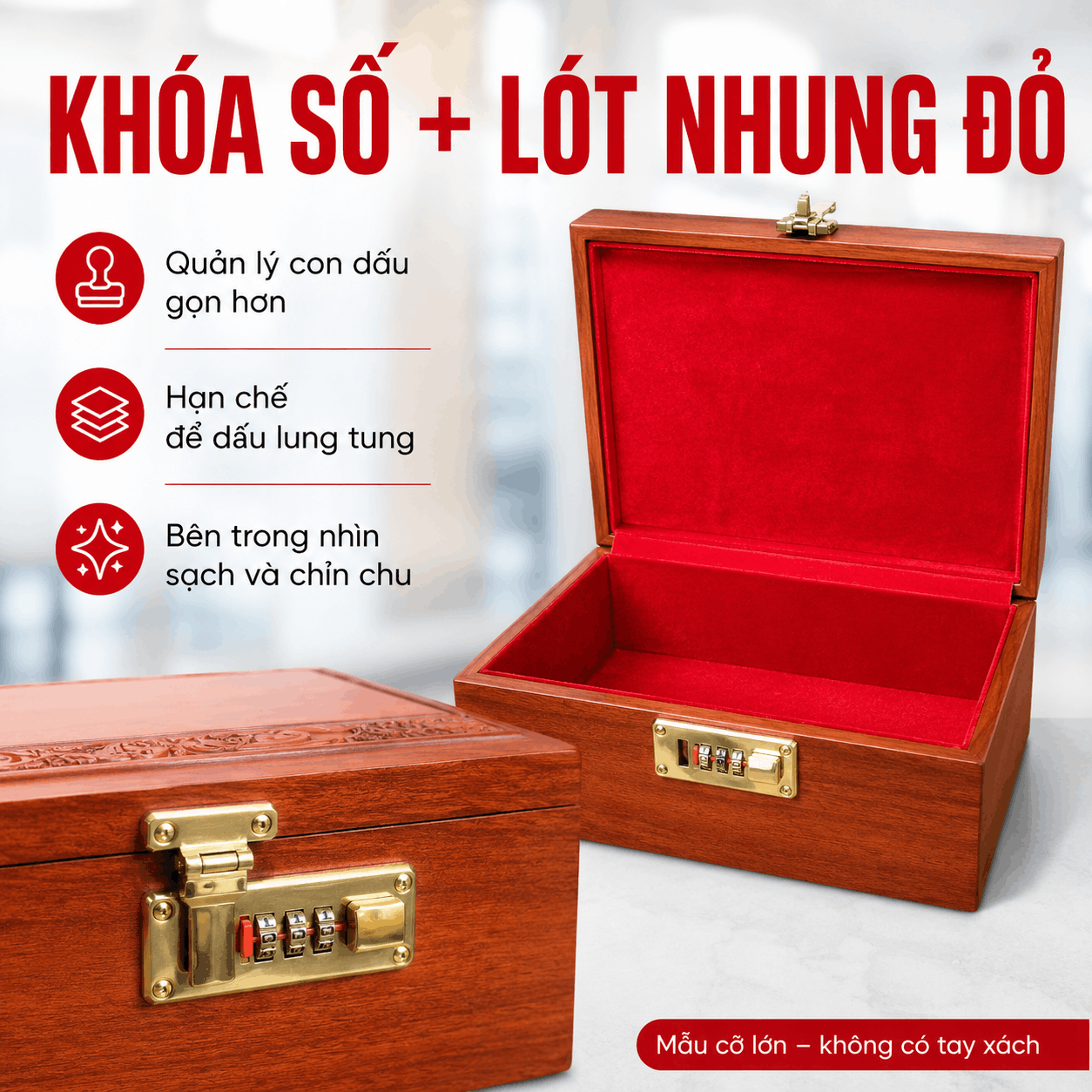 Hộp Đựng Con Dấu Công Ty Bằng Gỗ Hương Cỡ Lớn – Khóa Số