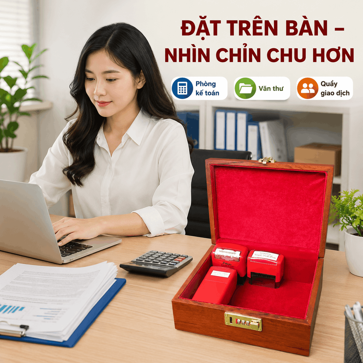 Hộp Đựng Con Dấu Công Ty Bằng Gỗ Hương Cỡ Lớn – Khóa Số