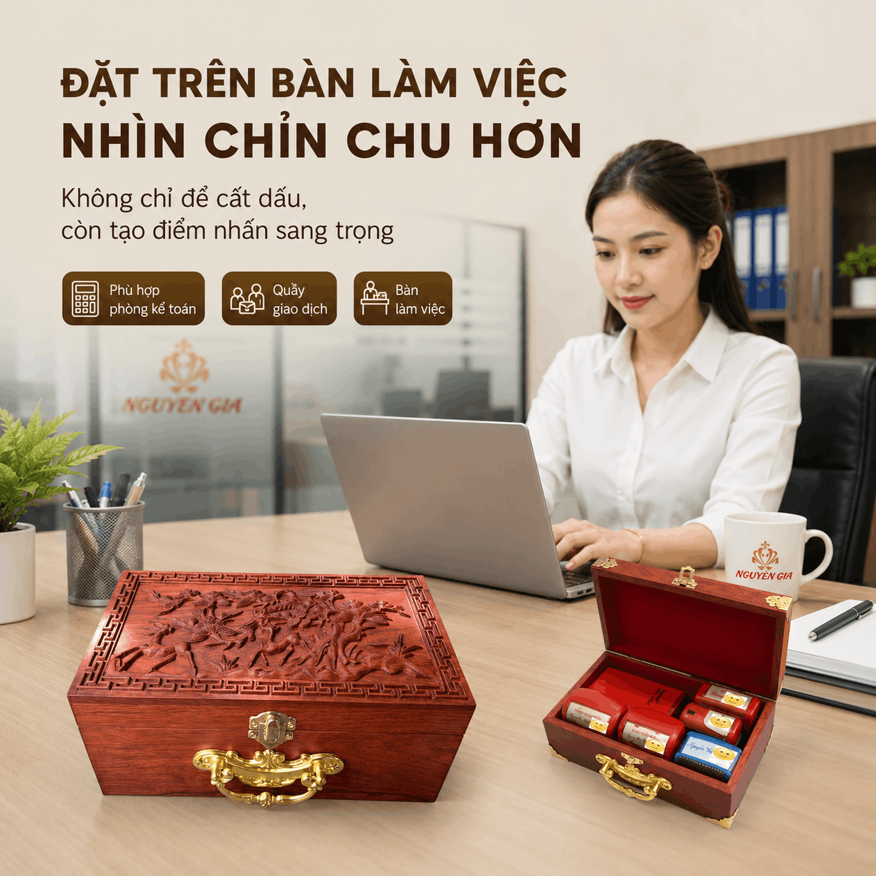 Hộp Đựng Con Dấu Công Ty Mẫu Tùng Hươu – Gỗ Hương Chạm Nổi