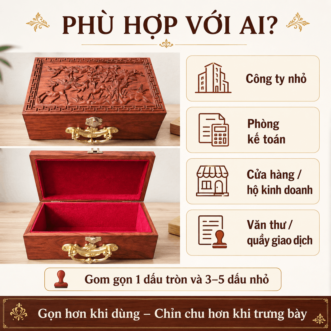 Hộp Đựng Con Dấu Công Ty Mẫu Tùng Hươu – Gỗ Hương Chạm Nổi