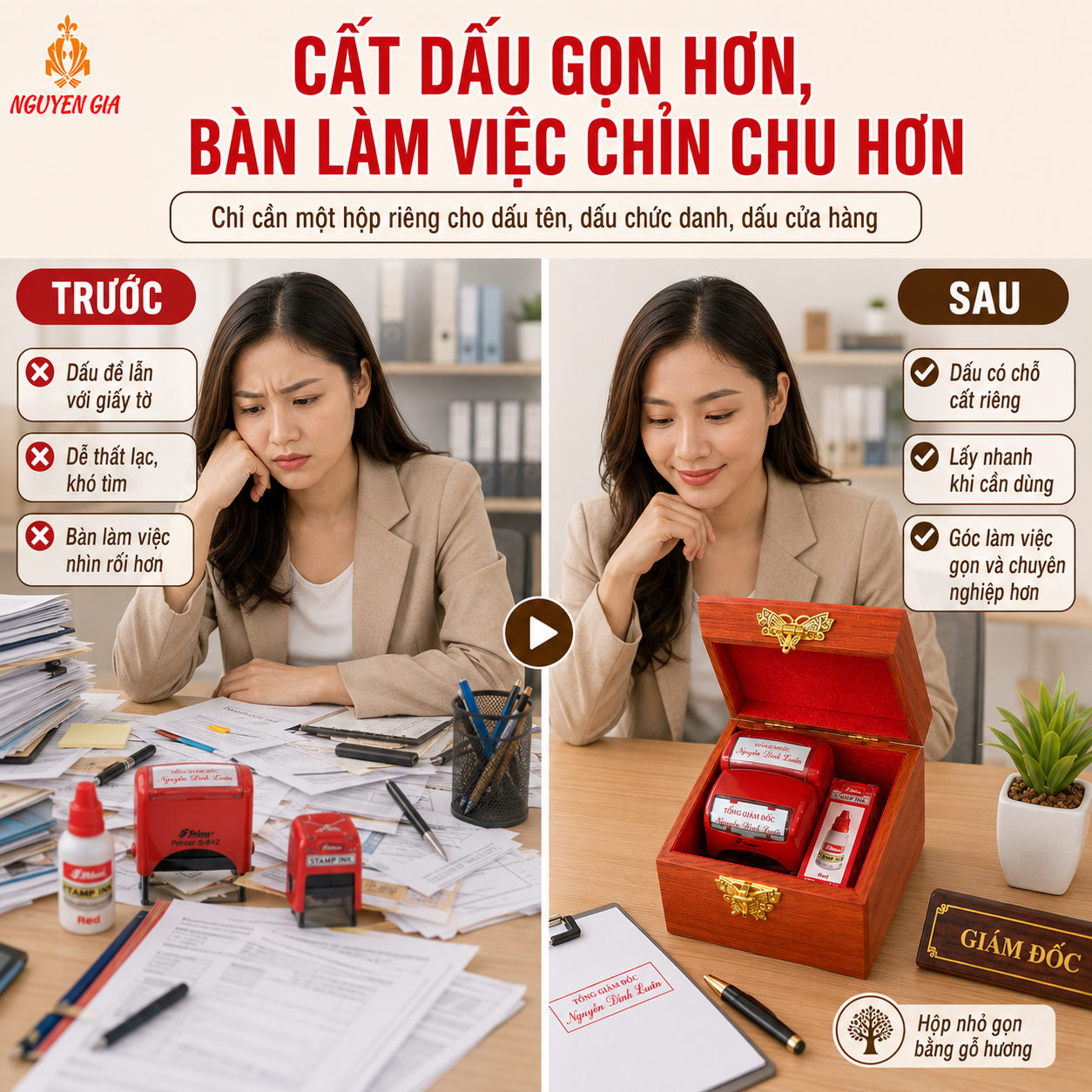 Hộp Đựng Con Dấu Nhỏ Gọn Bằng Gỗ Hương – Dấu Tên, Dấu Cửa Hàng