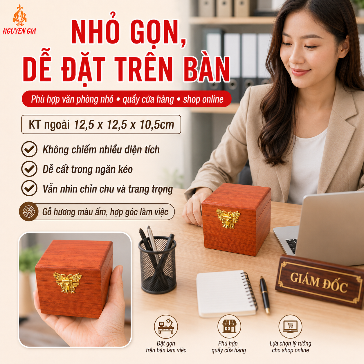 Hộp Đựng Con Dấu Nhỏ Gọn Bằng Gỗ Hương – Dấu Tên, Dấu Cửa Hàng