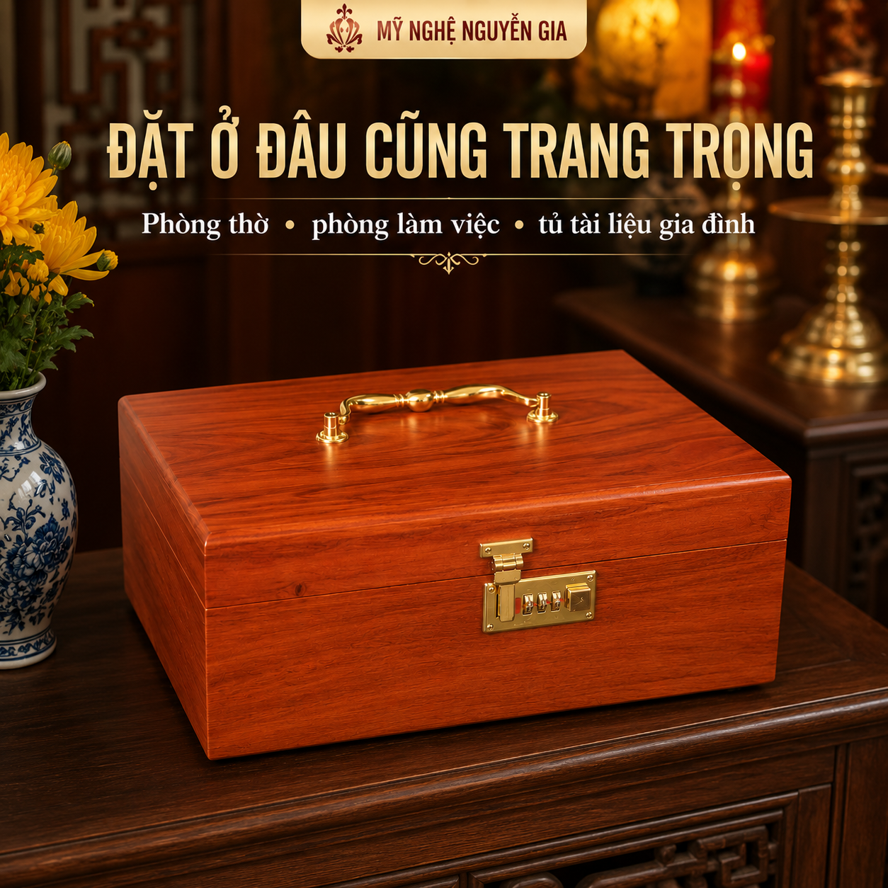 Hộp Đựng Gia Phả Bằng Gỗ Hương – Cất Sắc Phong, Sổ Đỏ, Tài Liệu A4
