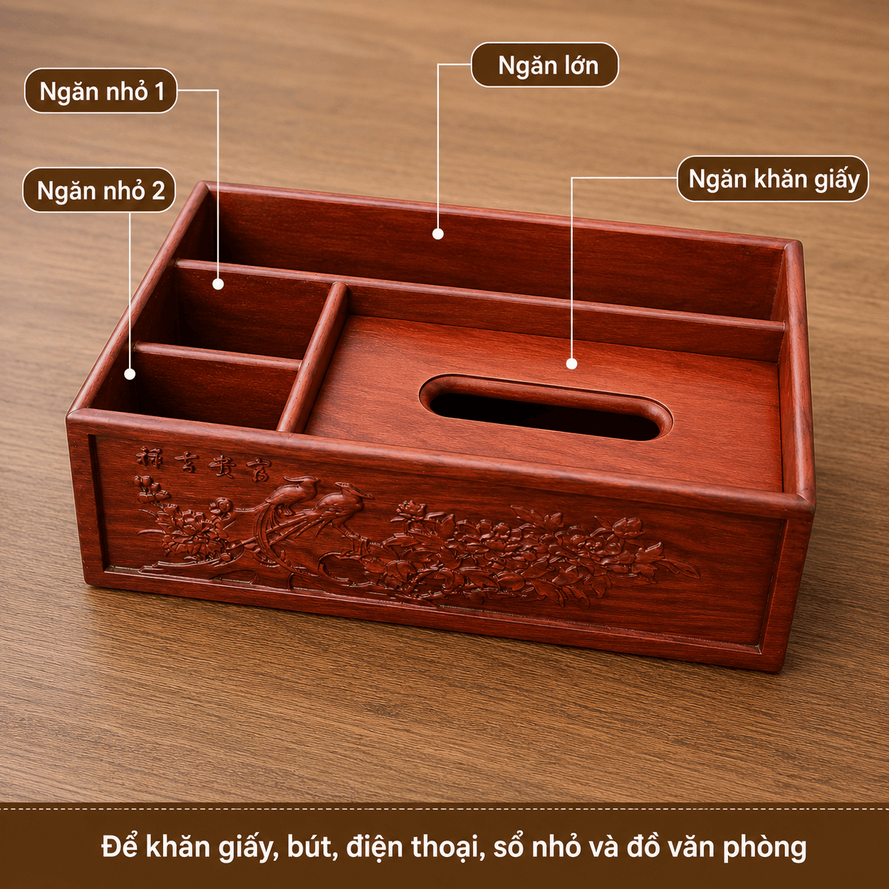 Kệ Gỗ Để Đồ Văn Phòng Phẩm Đôi Chim Uyên Ương 31 × 17 × 13 cm