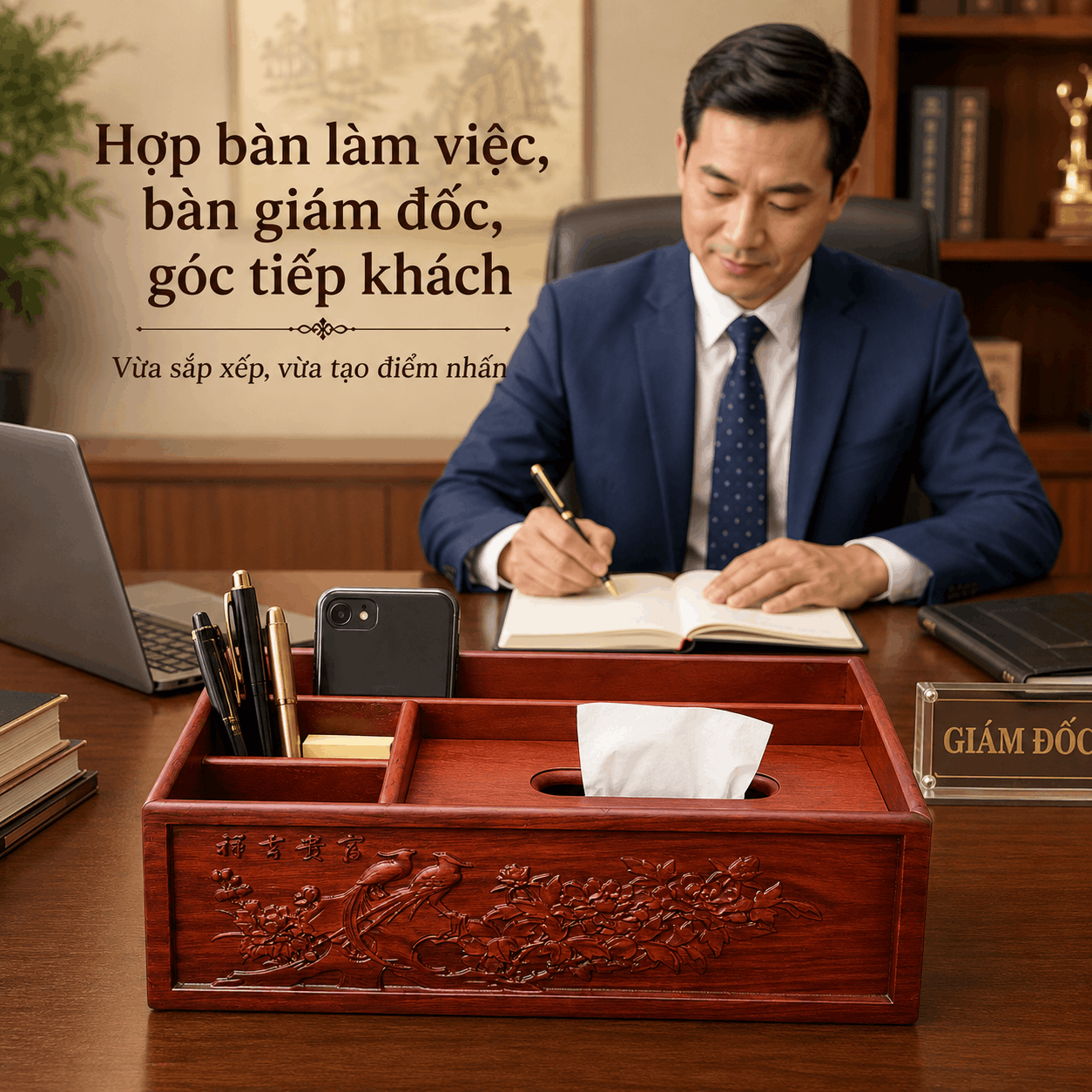 Kệ Gỗ Để Đồ Văn Phòng Phẩm Đôi Chim Uyên Ương 31 × 17 × 13 cm