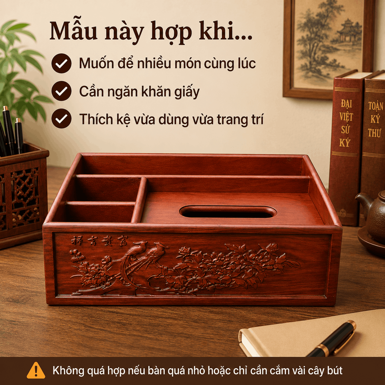 Kệ Gỗ Để Đồ Văn Phòng Phẩm Đôi Chim Uyên Ương 31 × 17 × 13 cm