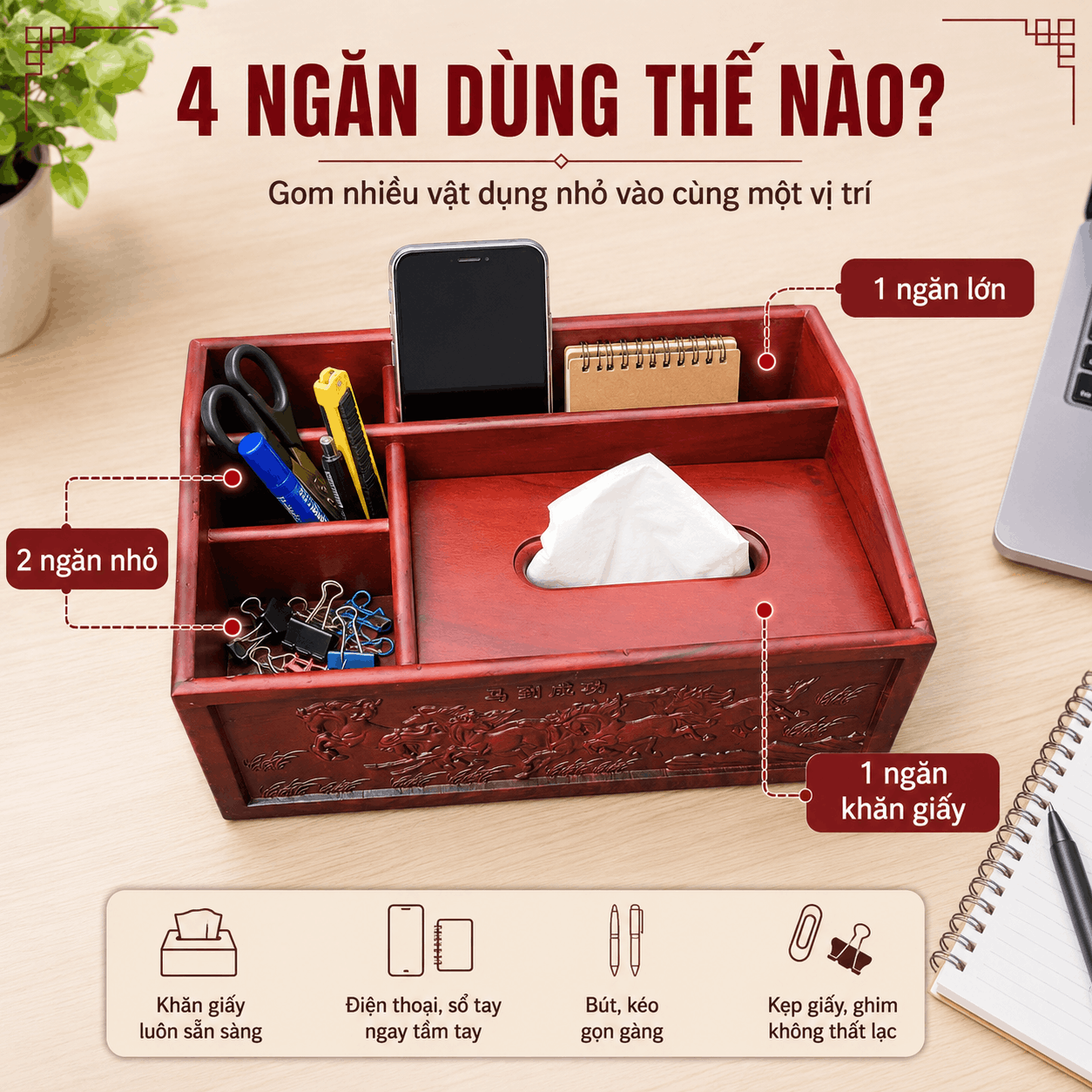 Kệ Gỗ Để Đồ Văn Phòng Phẩm Mã Đáo Thành Công 31 × 17 × 13 cm