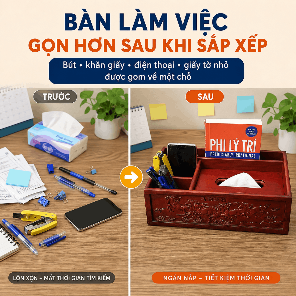 Kệ Gỗ Để Đồ Văn Phòng Phẩm Mã Đáo Thành Công 31 × 17 × 13 cm