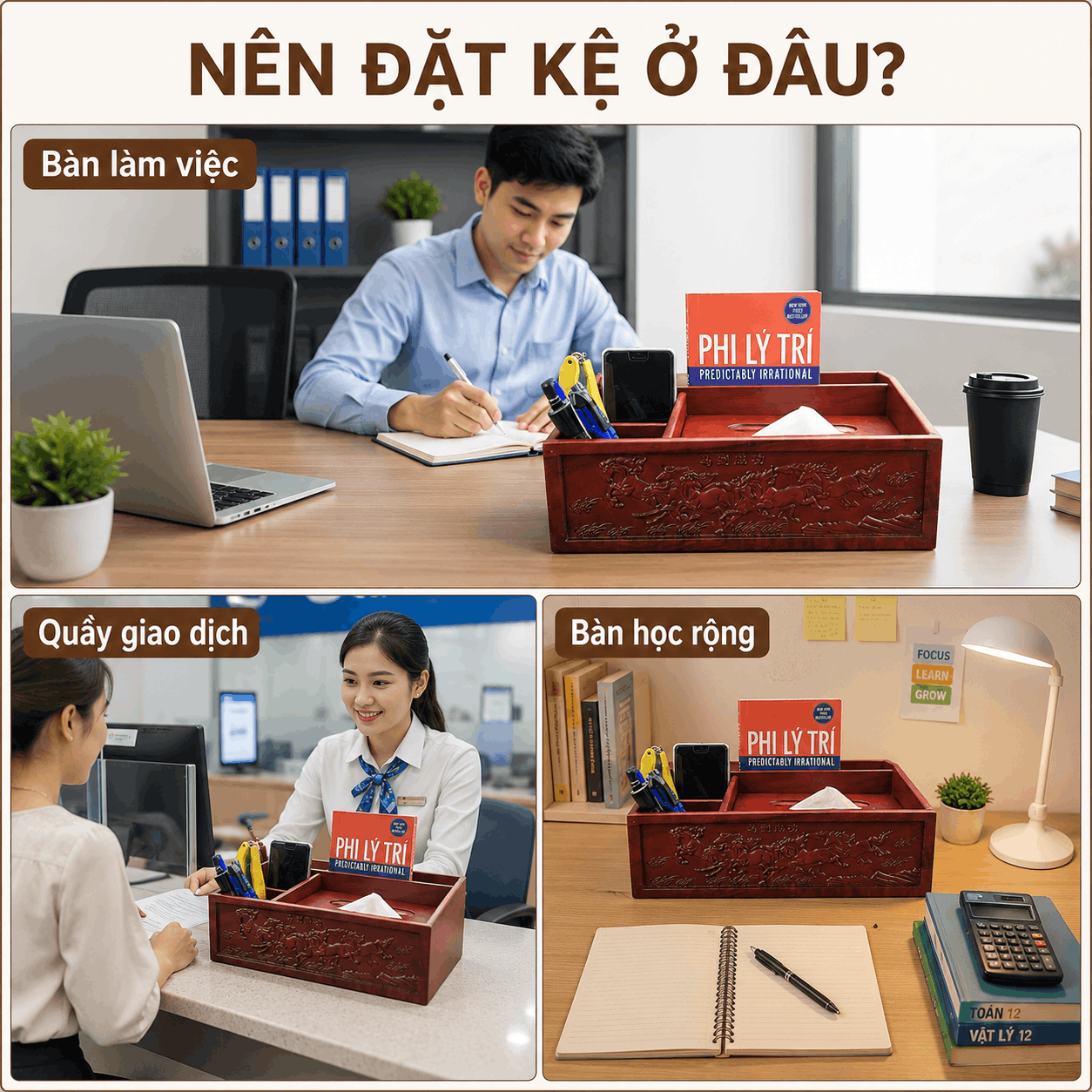 Kệ Gỗ Để Đồ Văn Phòng Phẩm Mã Đáo Thành Công 31 × 17 × 13 cm