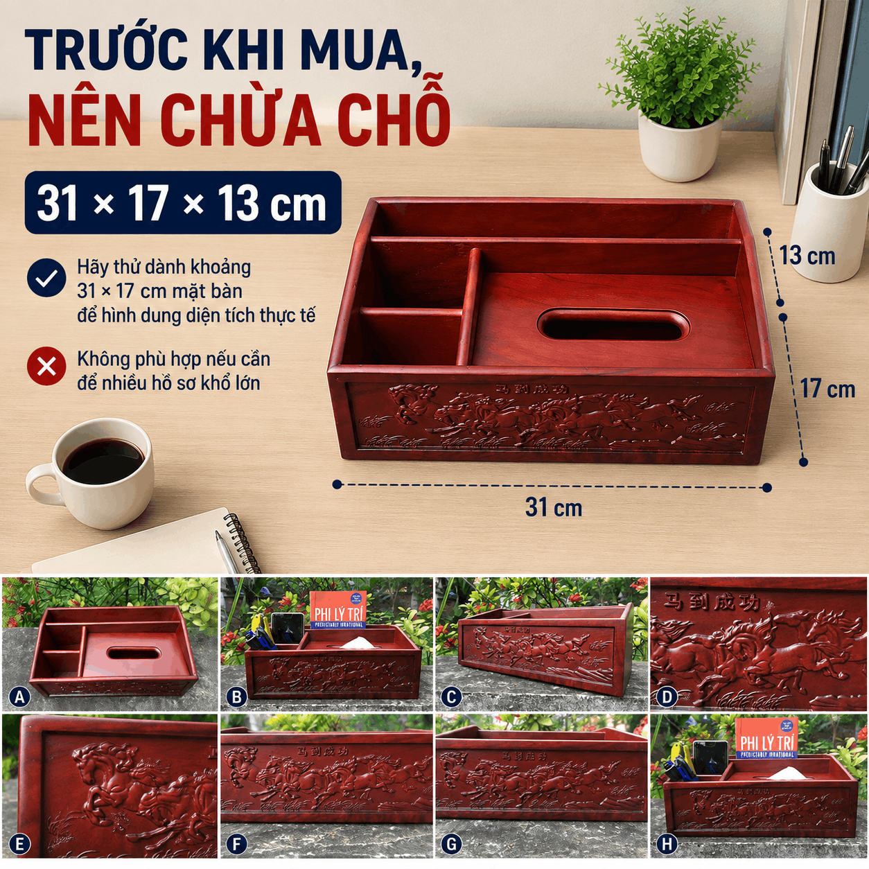 Kệ Gỗ Để Đồ Văn Phòng Phẩm Mã Đáo Thành Công 31 × 17 × 13 cm