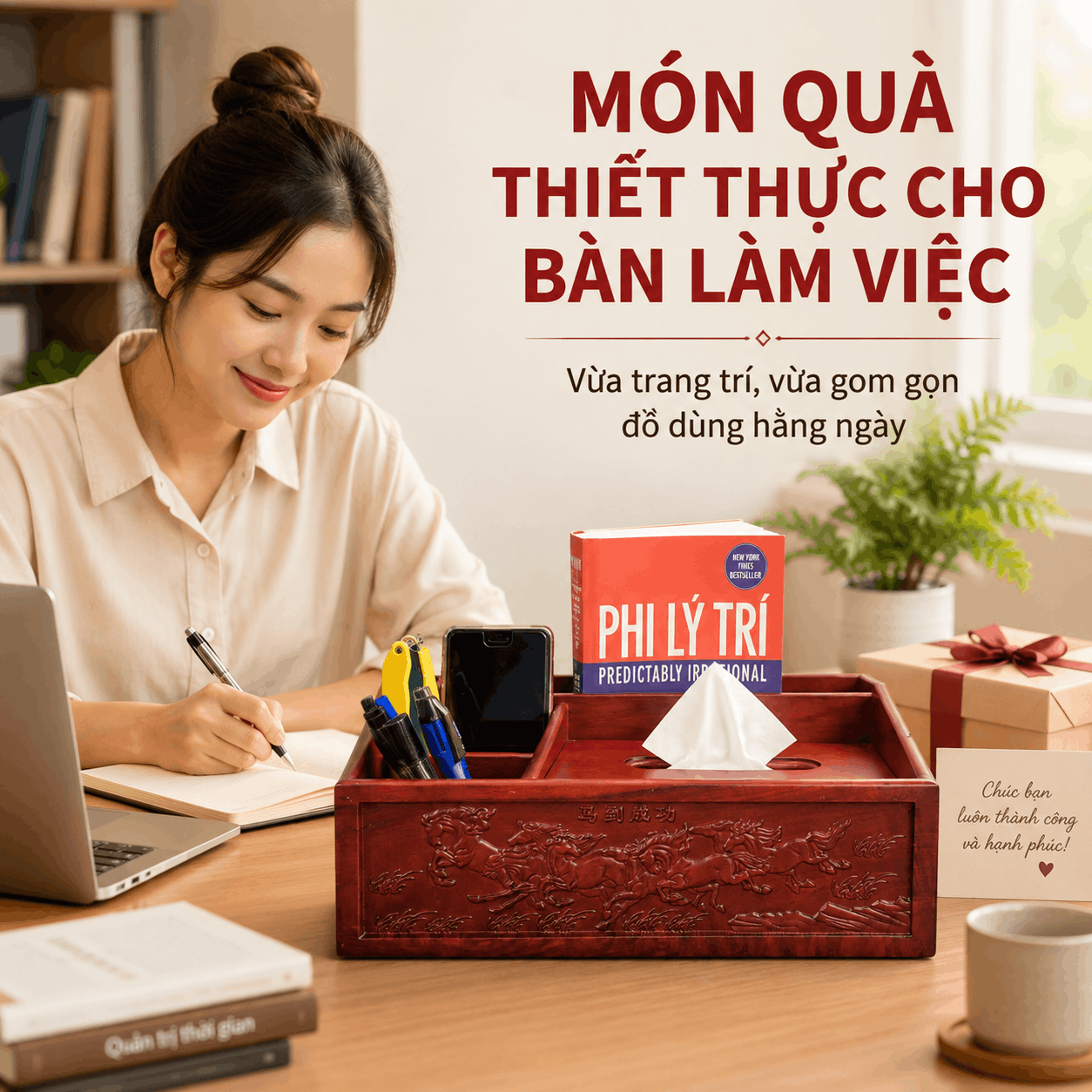 Kệ Gỗ Để Đồ Văn Phòng Phẩm Mã Đáo Thành Công 31 × 17 × 13 cm