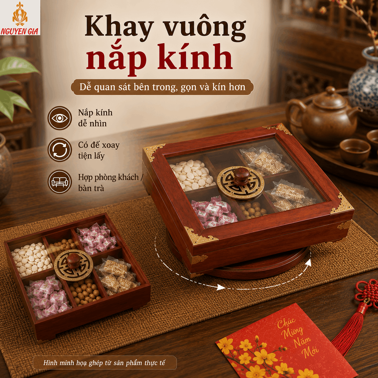 Khay đựng b&aacute;nh kẹo, mứt v&agrave; c&aacute;c loại hạt bằng gỗ