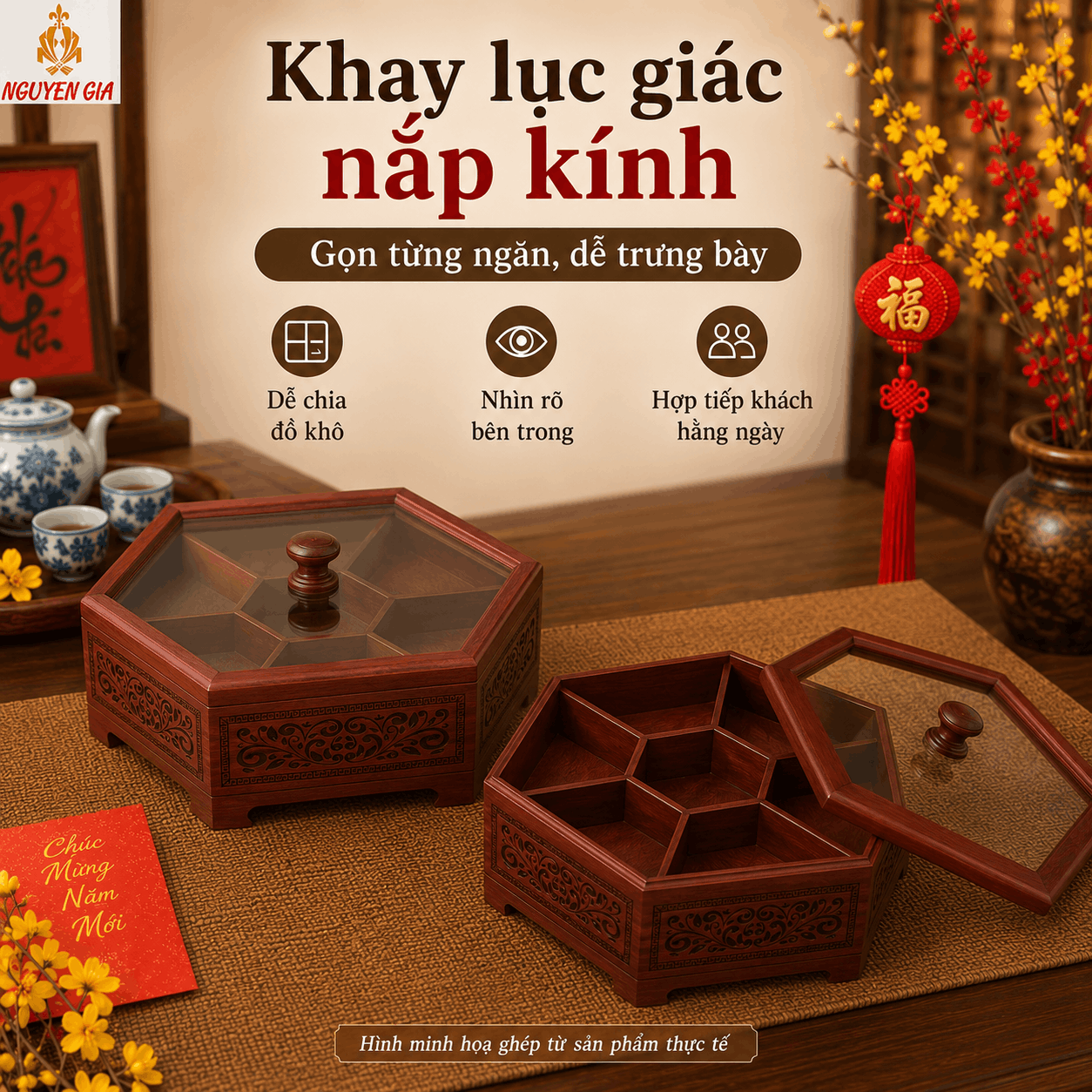 Khay đựng b&aacute;nh kẹo, mứt v&agrave; c&aacute;c loại hạt bằng gỗ