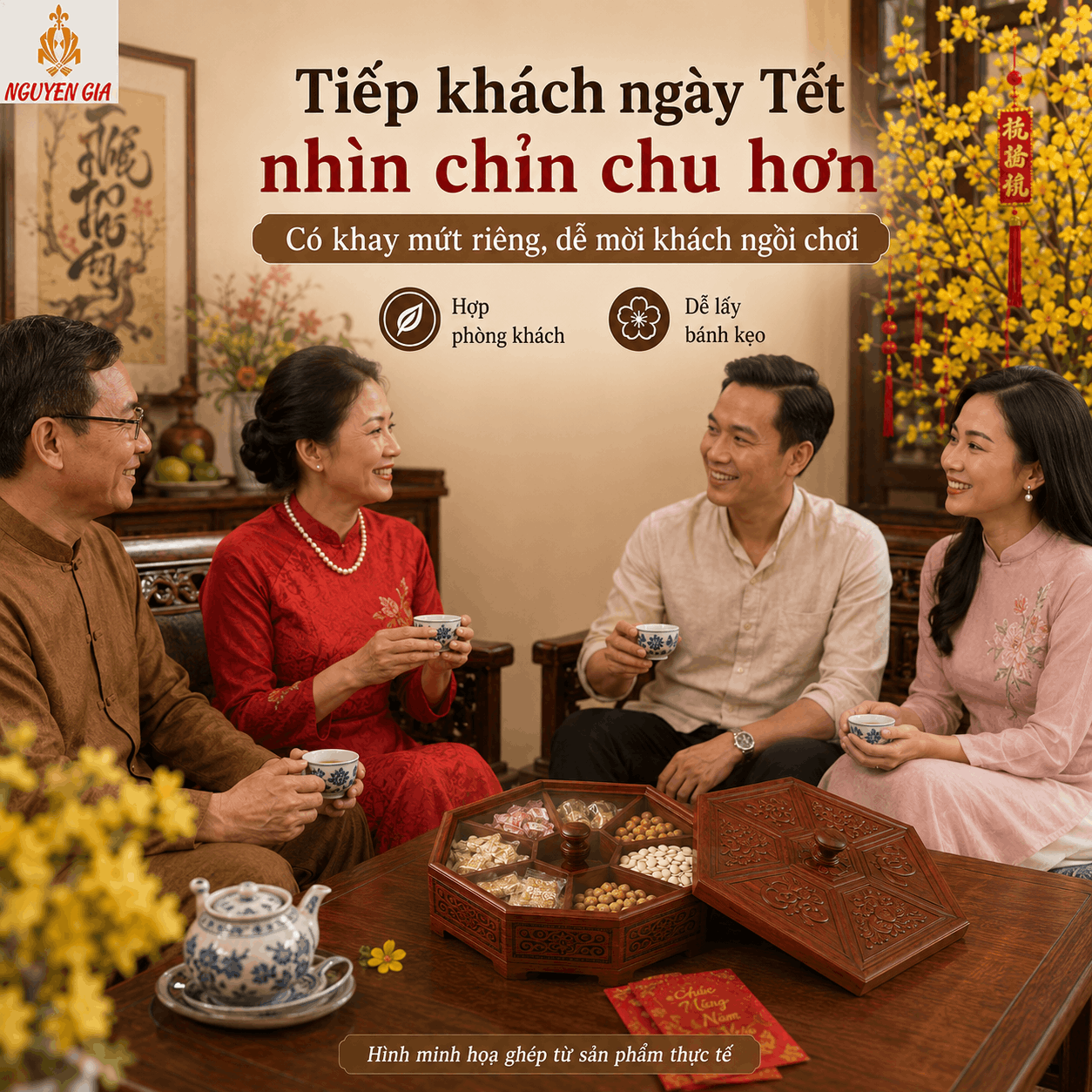 Khay đựng b&aacute;nh kẹo, mứt v&agrave; c&aacute;c loại hạt bằng gỗ
