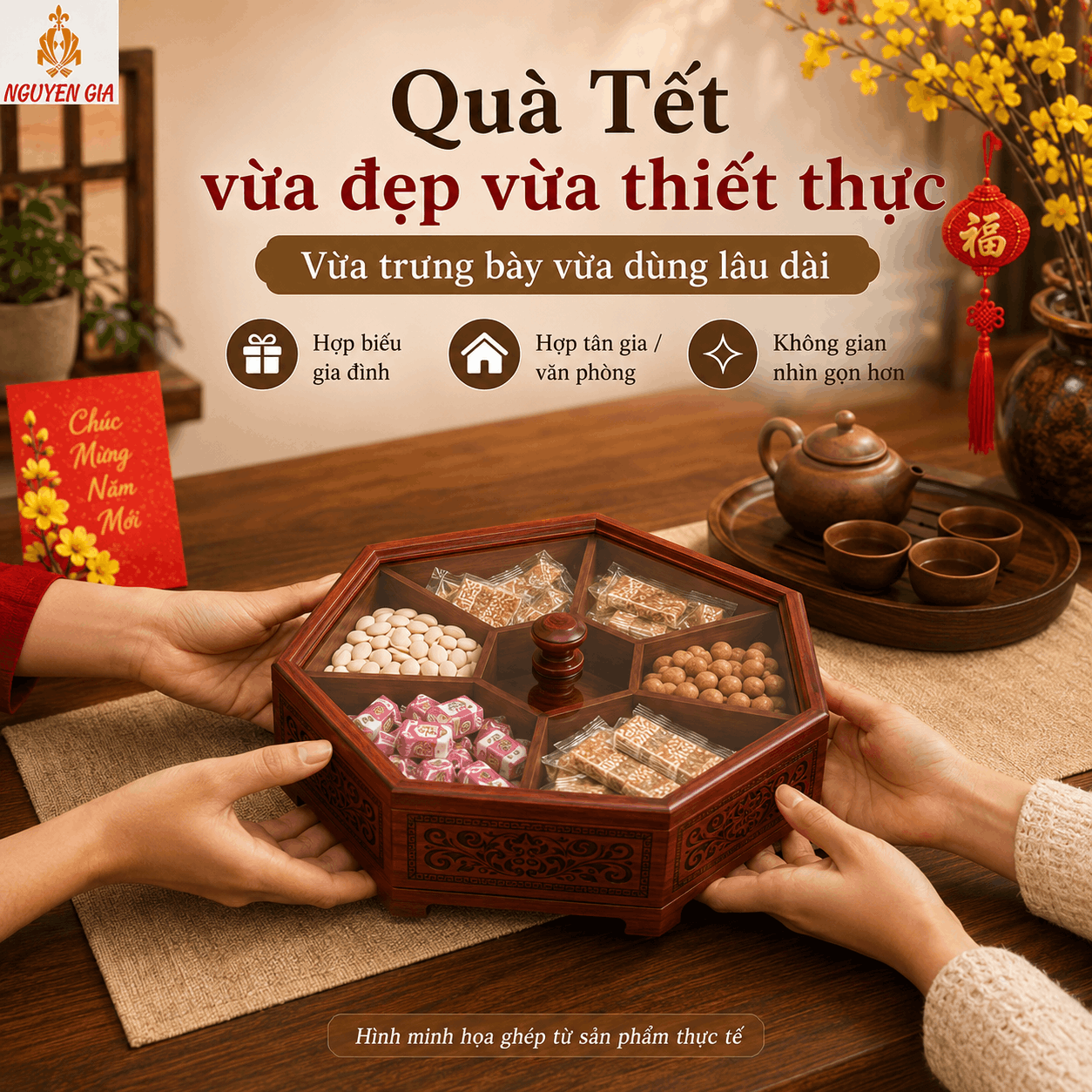 Khay đựng b&aacute;nh kẹo, mứt v&agrave; c&aacute;c loại hạt bằng gỗ