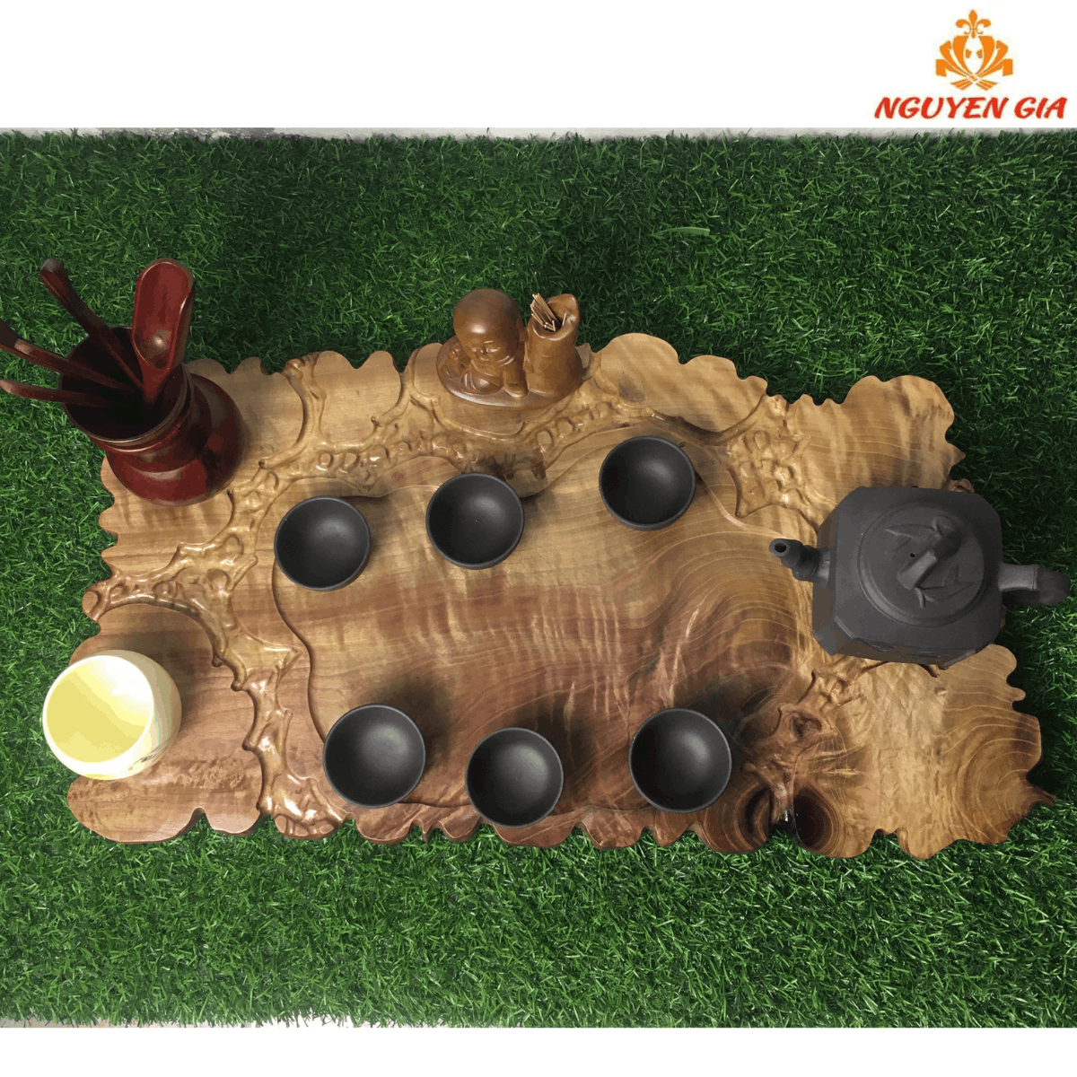 Khay Trà Gỗ Dổi Nguyên Khối 59x34cm – Bản Lớn, Vân Sống Động, Điểm Nhấn Nổi Bật