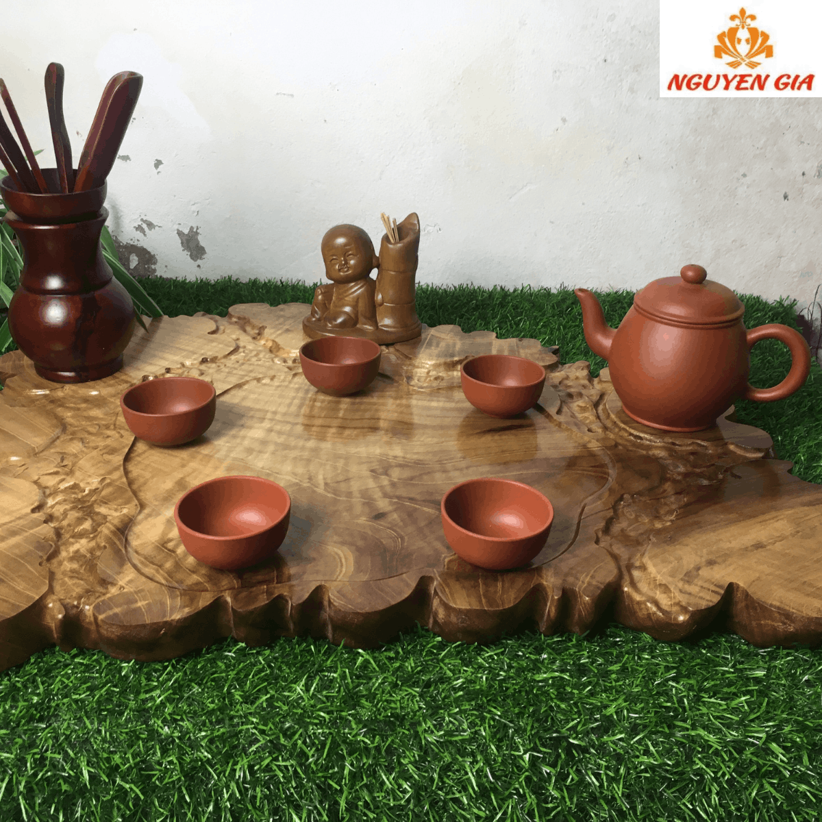 Khay Trà Gỗ Dổi Nguyên Khối 56x41cm – Bản Rộng, Vân Loang Nhẹ, Phù hợp mọi không gian