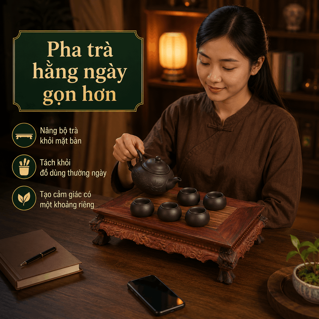 Bàn trà gỗ mini bằng gỗ Trắc 31 × 21 × 8 cm
