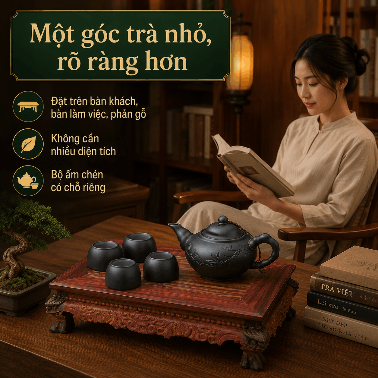 Bàn trà gỗ mini bằng gỗ Trắc 31 × 21 × 8 cm