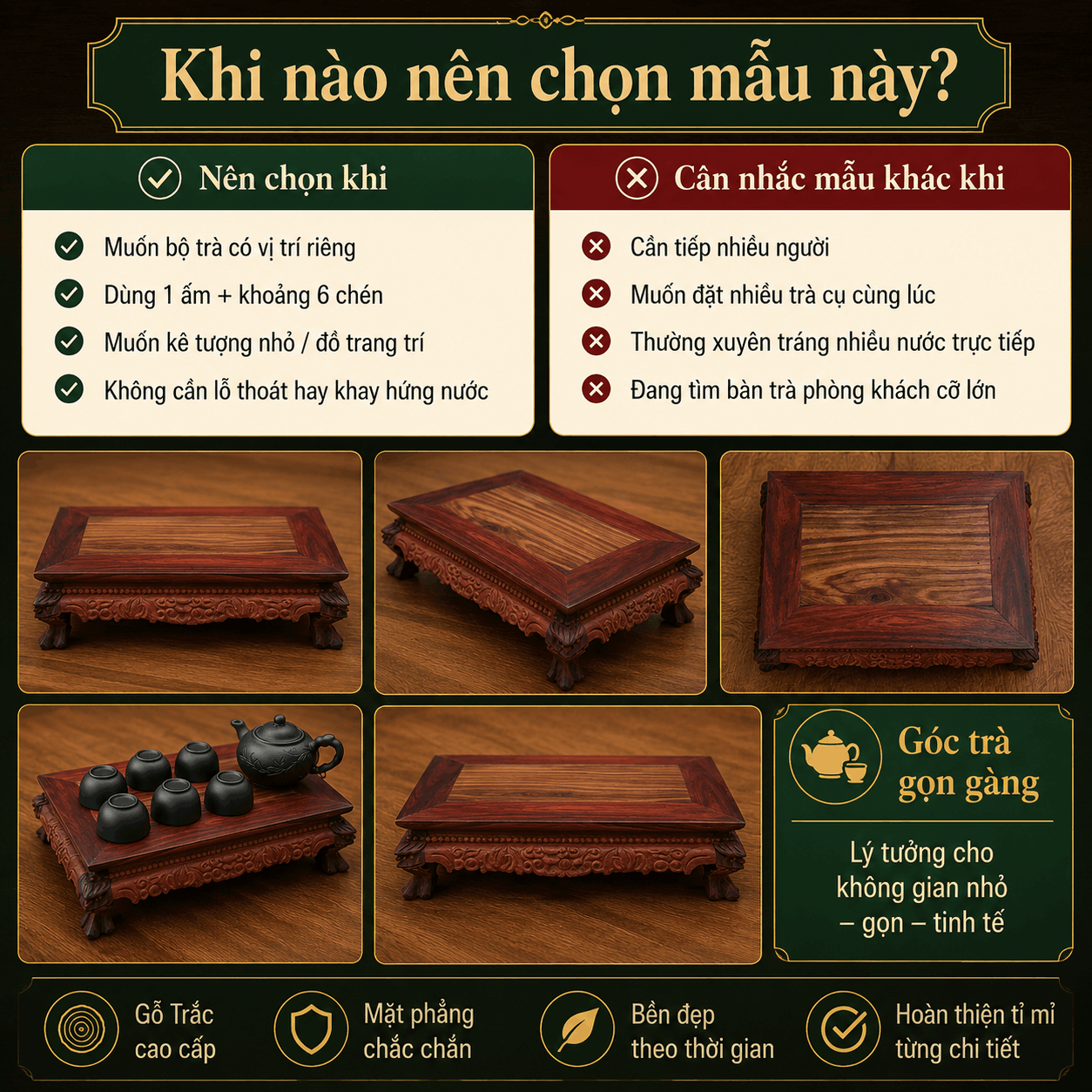 Bàn trà gỗ mini bằng gỗ Trắc 31 × 21 × 8 cm