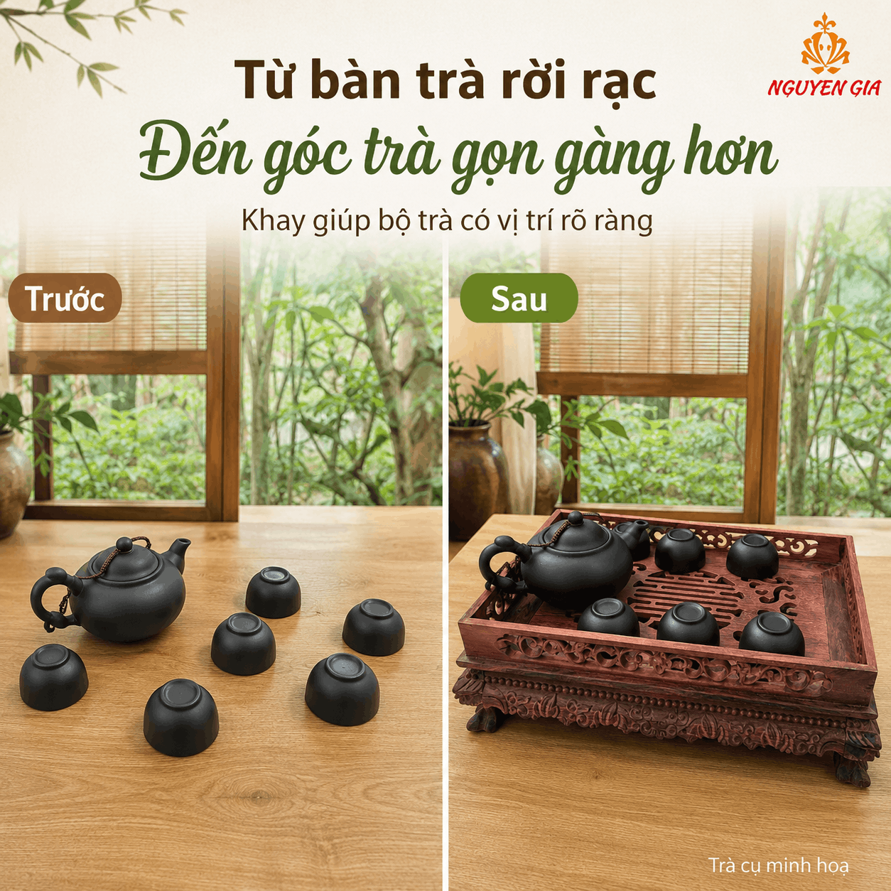Khay trà chạm rồng gỗ Cẩm mộc 36 × 26 × 11 cm