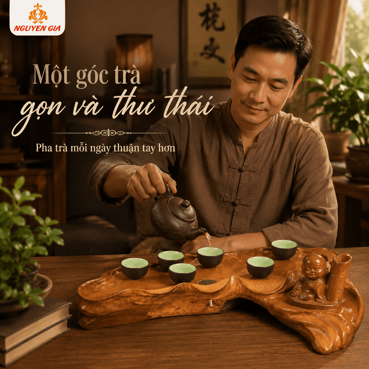 Khay trà gỗ Bách Xanh
