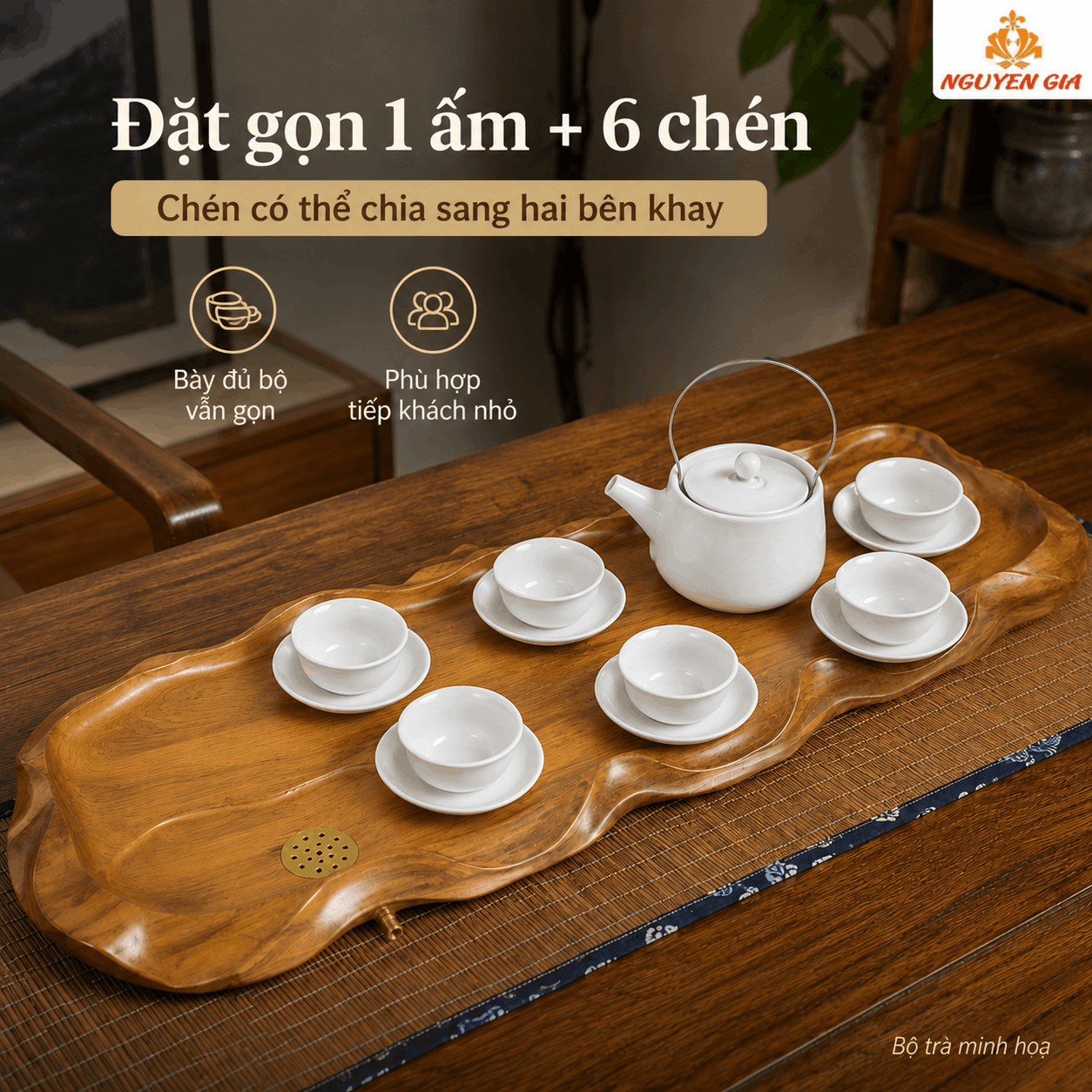 Khay trà gỗ Bách Xanh Lá Sen 62 × 24 × 3 cm