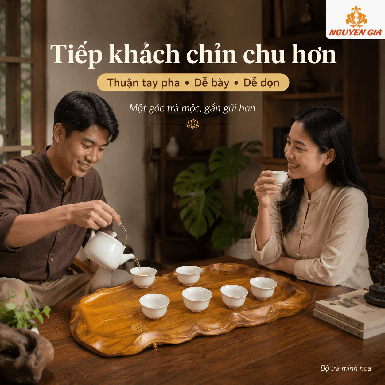 Khay trà gỗ Bách Xanh Lá Sen 62 × 24 × 3 cm