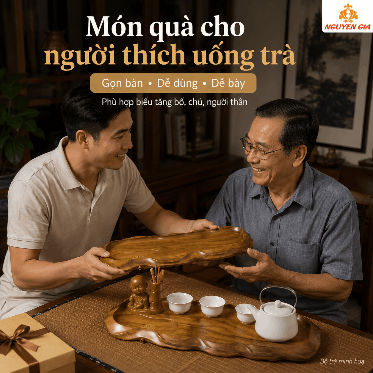 Khay trà gỗ Bách Xanh Lá Sen 62 × 24 × 3 cm