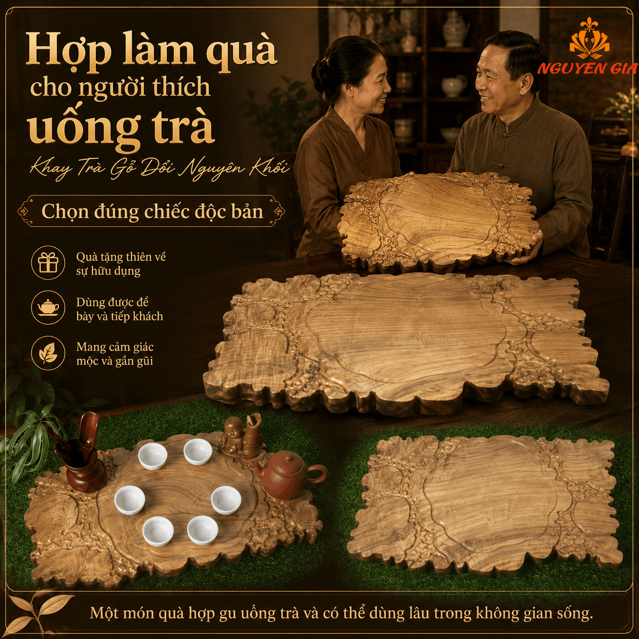 Khay Trà Gỗ Dổi Nguyên Khối