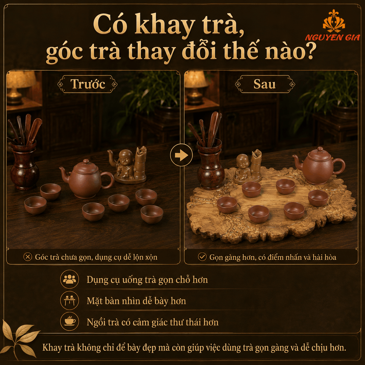 Khay Trà Gỗ Dổi Nguyên Khối