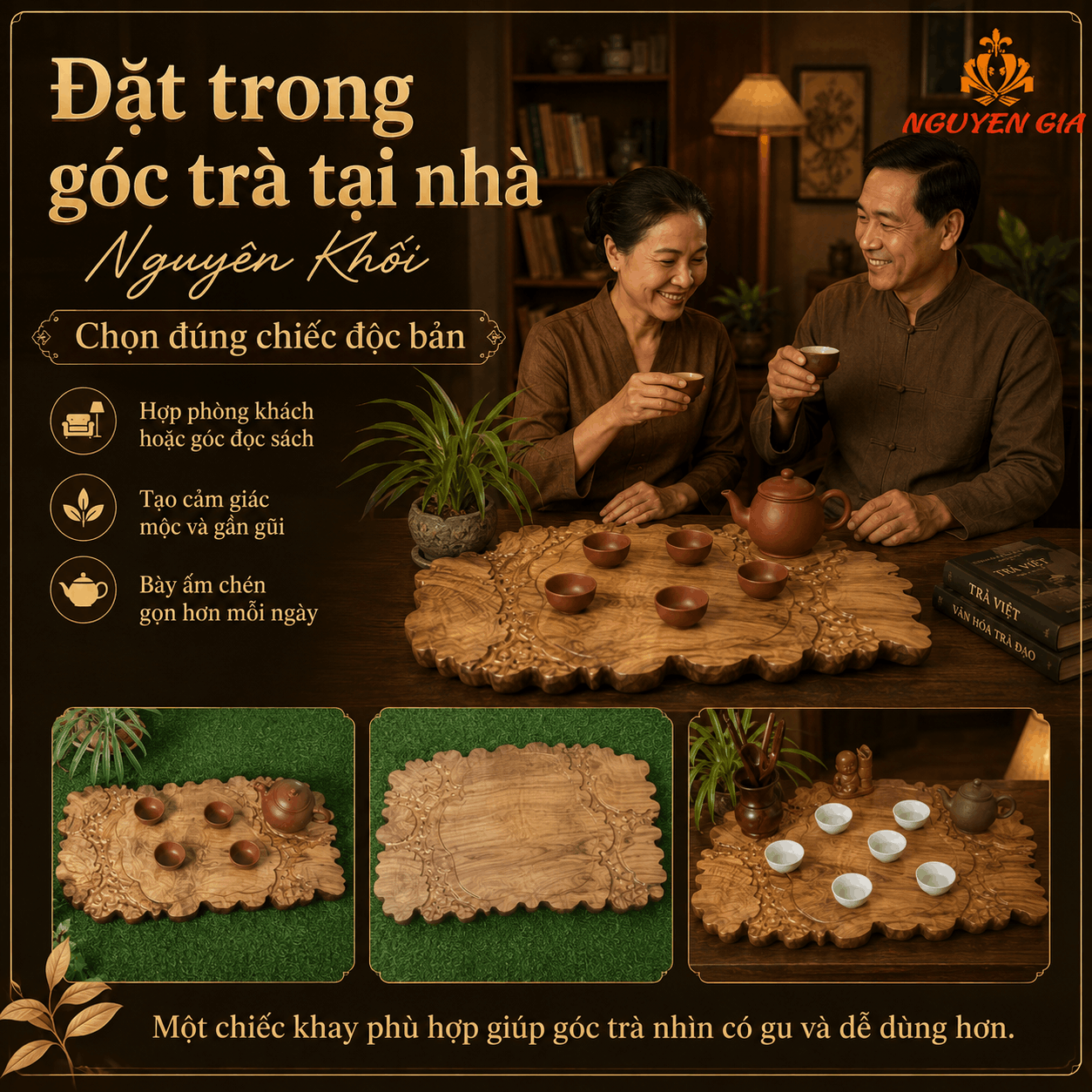 Khay Trà Gỗ Dổi Nguyên Khối