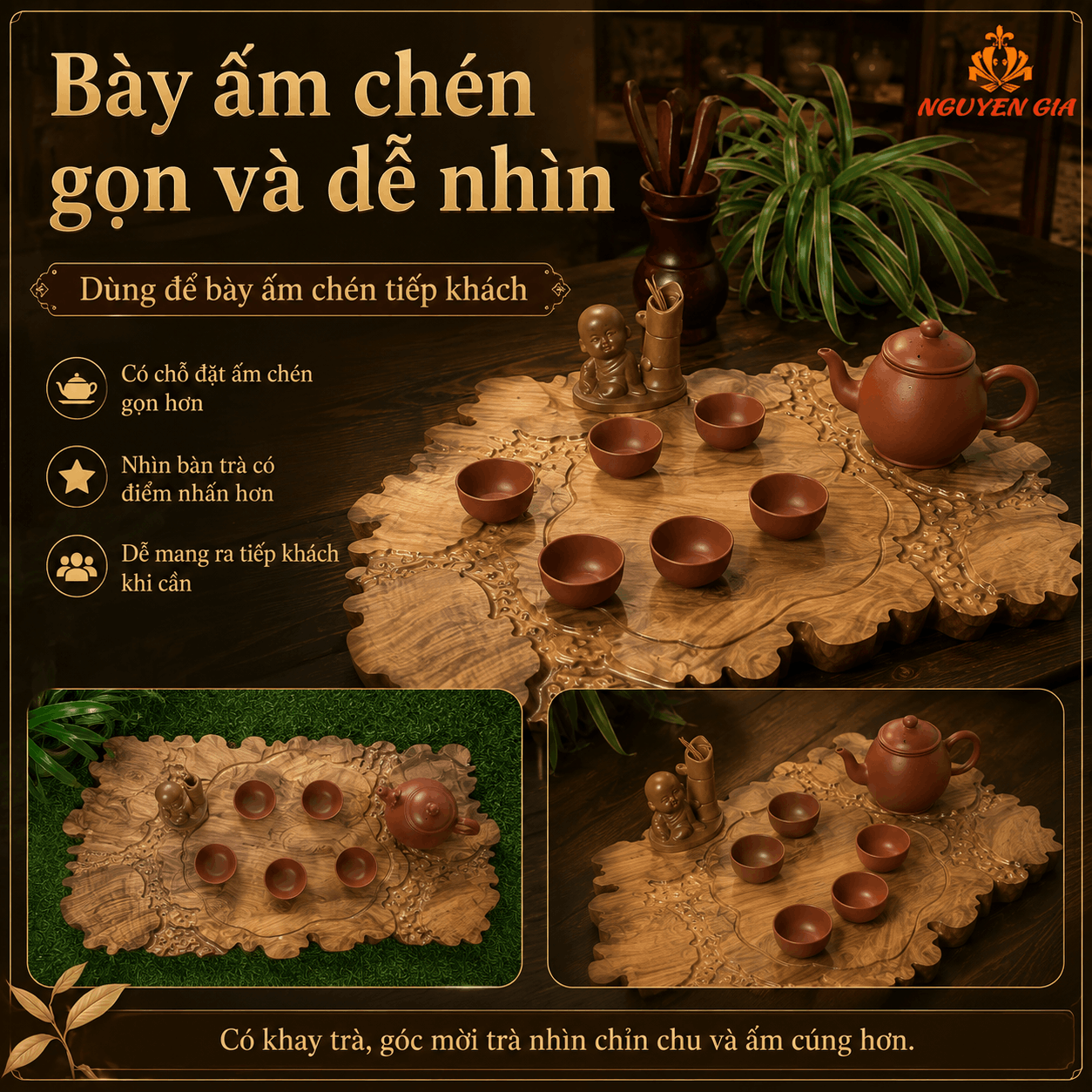 Khay Trà Gỗ Dổi Nguyên Khối