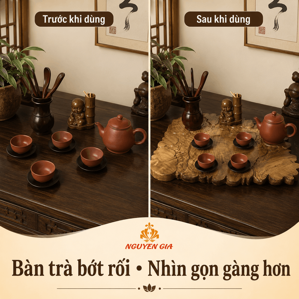 Khay trà gỗ Dổi nguyên khối 56 × 41 × 3 cm