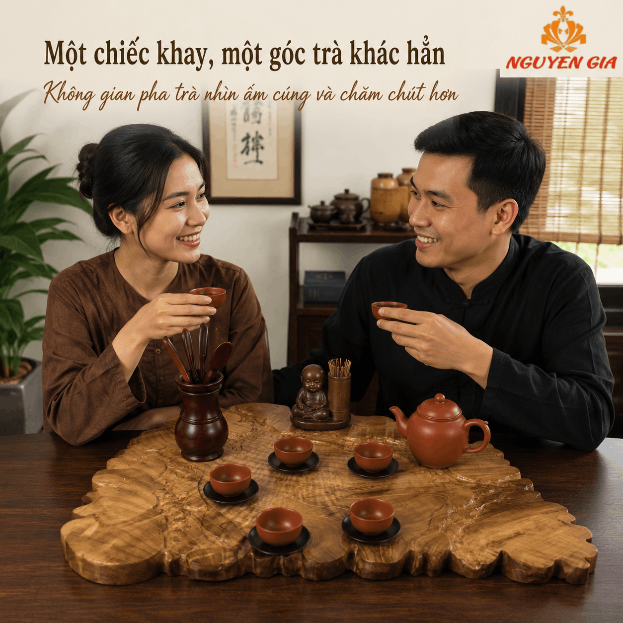 Khay trà gỗ Dổi nguyên khối 56 × 41 × 3 cm