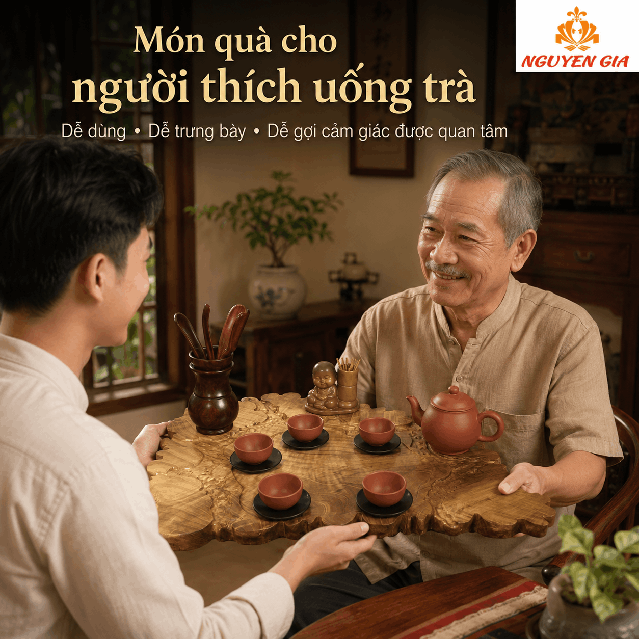Khay trà gỗ Dổi nguyên khối 56 × 41 × 3 cm