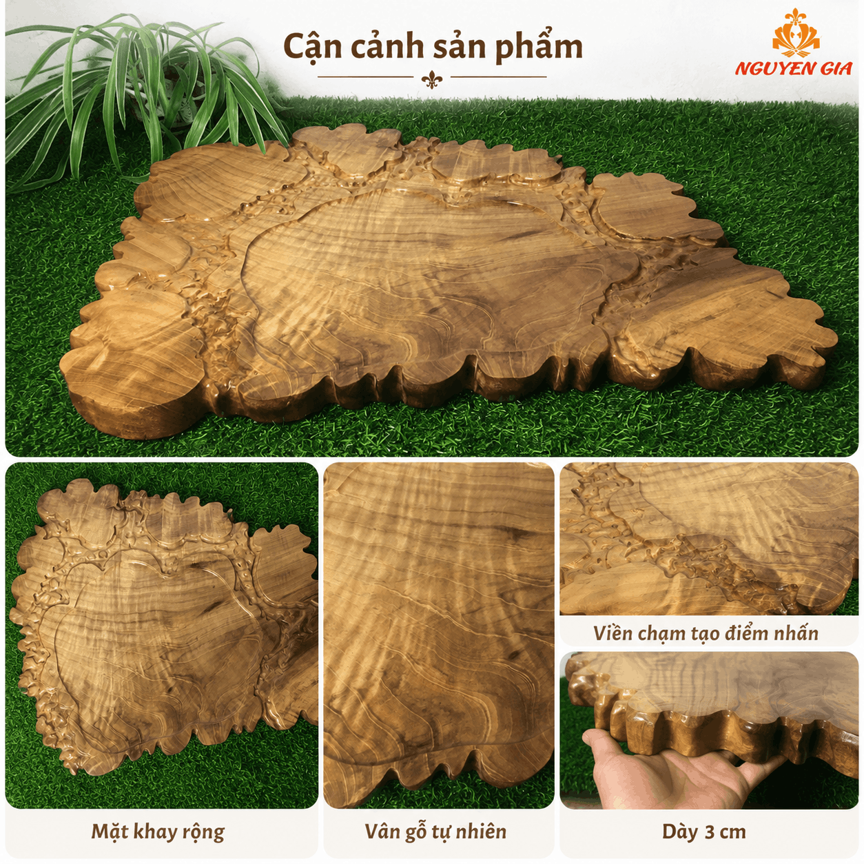 Khay trà gỗ Dổi nguyên khối 56 × 41 × 3 cm