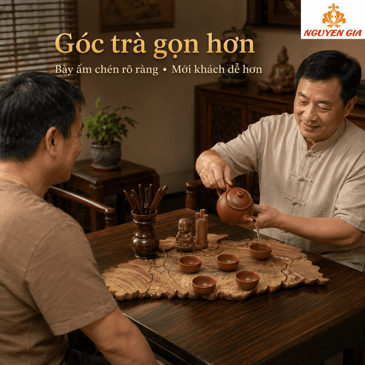 Khay trà gỗ Dổi nguyên khối 63 × 34 × 3 cm