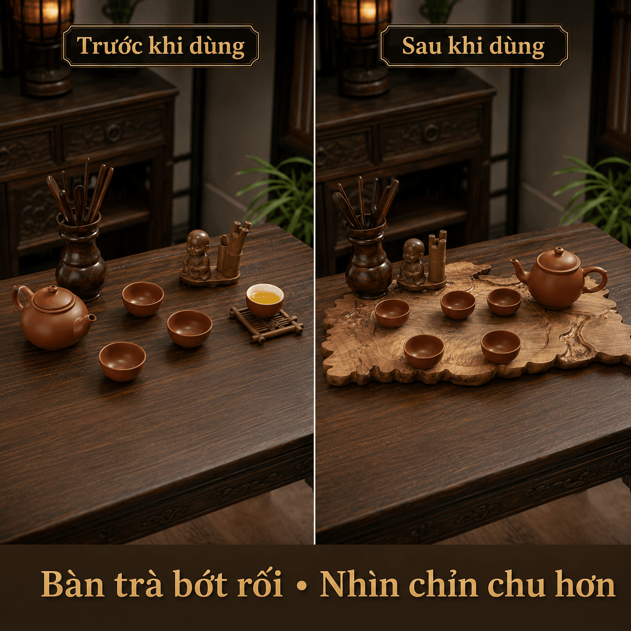 Khay trà gỗ Dổi nguyên khối 63 × 34 × 3 cm