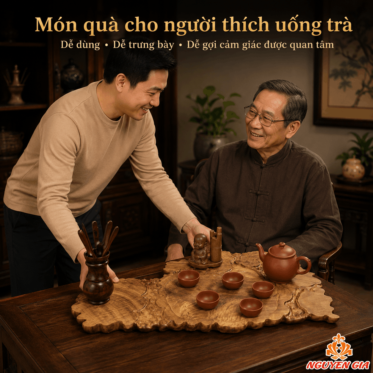 Khay trà gỗ Dổi nguyên khối 63 × 34 × 3 cm