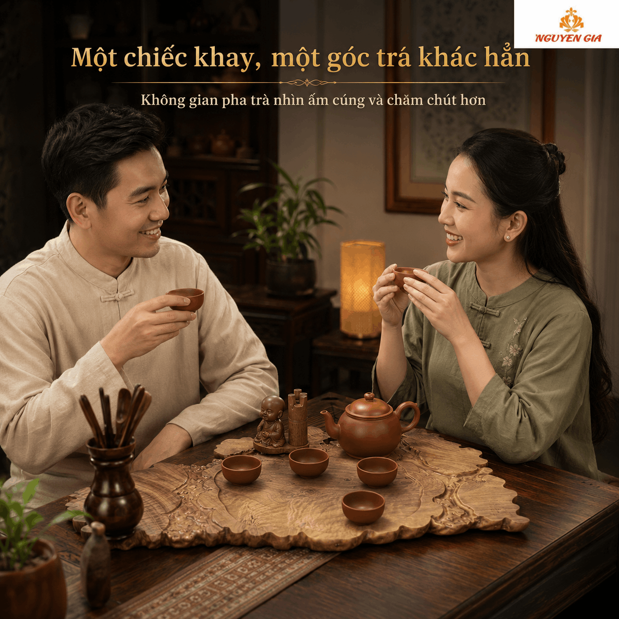 Khay trà gỗ Dổi nguyên khối 63 × 34 × 3 cm